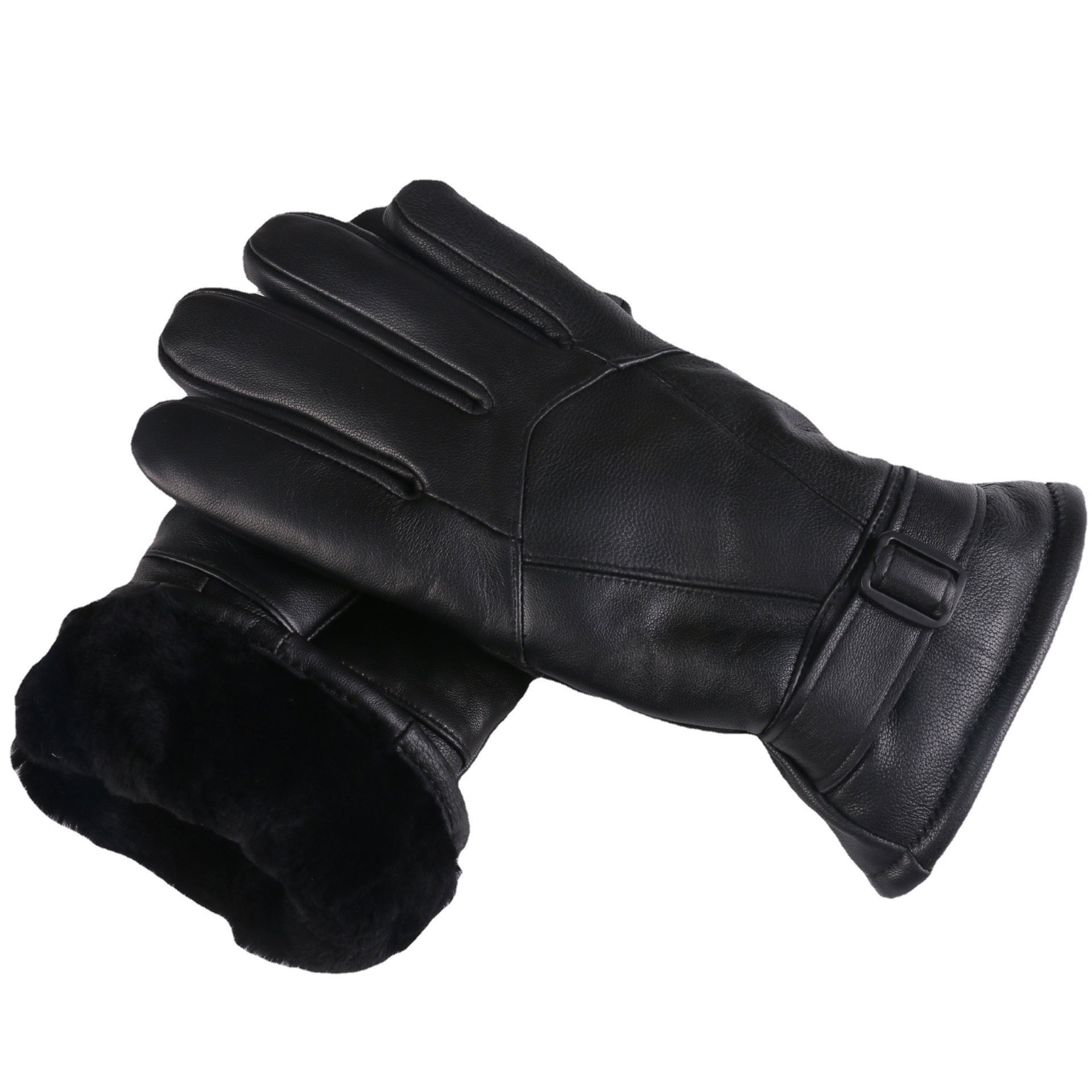 El otoño y el invierno de los hombres de piel de oveja de piel guantes integrados súper gruesos de lana de cuero guantes de montar al aire libre de la motocicleta engrosada