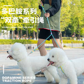 宠物马卡龙系列双绳狗狗牵引绳防爆冲防挣防走失脱训狗狗牵引绳