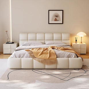 Cream Style Modern Minimalist Technology Fabric Internet Celebrity Puff Bed Cream Style Double Bed 1.8m Master Bedroom Fabric Bed