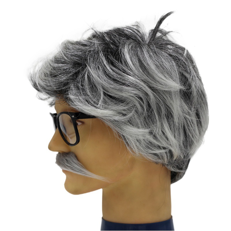 Fábrica en stock peluca al por mayor gris plata oblicua corta recta Peluca de los hombres de mediana edad y ancianos Peluca de los hombres de pelo corto