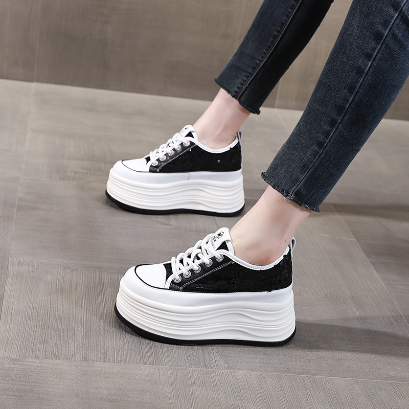 Giày sneaker nữ đế dày lót lưới thoáng khí phối sequin trắng dễ phối đồ — Màu đen