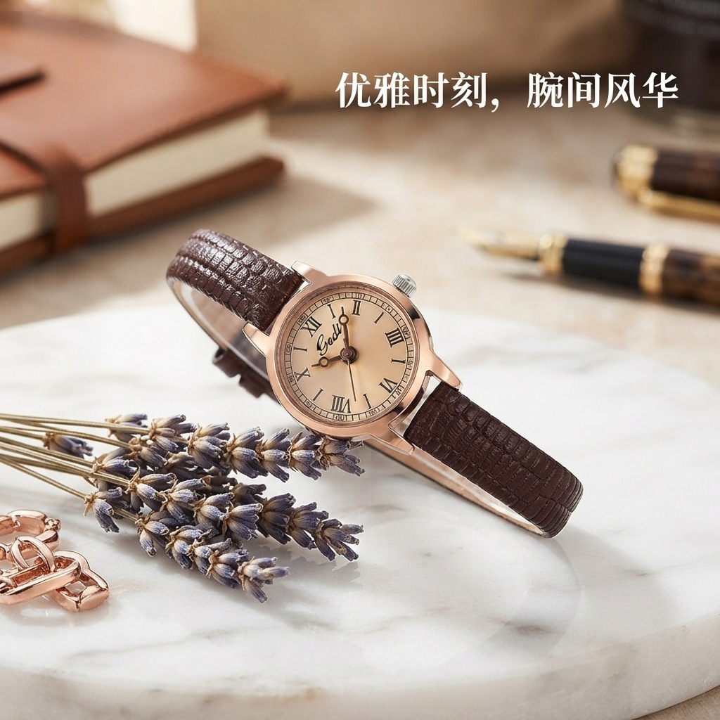 Gedi retro pequeño estudiante reloj nicho alto sentido placa pequeña Correa reloj impermeable cuarzo reloj de mujer al por mayor image 5