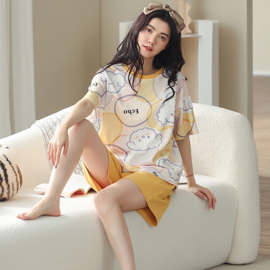 2024 new summer cotton pajamas women's cute casual short-sleeved shorts suit student Korean style comfortable homewear