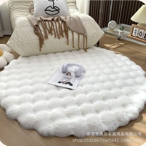 奶油风兔毛绒圆形地毯懒人单人沙发圆地垫客厅茶几梳妆台床边地毯
