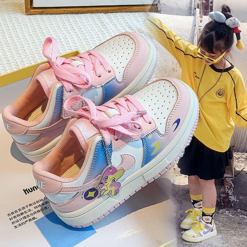 Детские кроссовки для девочек, низкие, весна-осень 2025, новые, повседневные, белые, спортивные, модные, милые.