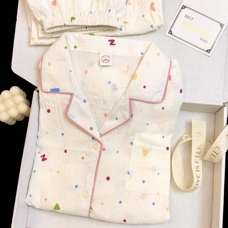 Pijamas de primavera y otoño al por mayor transfronterizos de estrellas y luna dulces pantalones cardigans de manga larga se pueden usar con un conjunto de ropa de casa