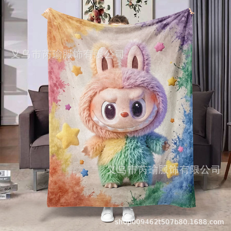 ラブブプリントフランネルブランケット エアコンブランケット 小さなブランケット ワンピース両面フランネルブランケット 小さなカバーブランケット|undefined