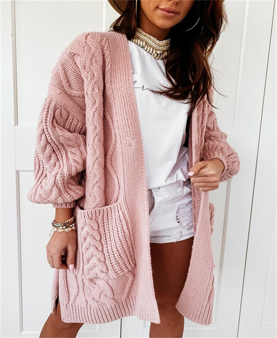 Amazon sweater female 2021 autumn and winter long jacket soft sheep velvet stretch warm twisted knit cardigan
