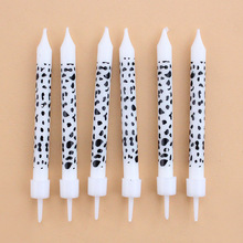 批发ins风奶牛主题印花图案蛋糕蜡烛 创意派对个性6支吸卡装蜡烛