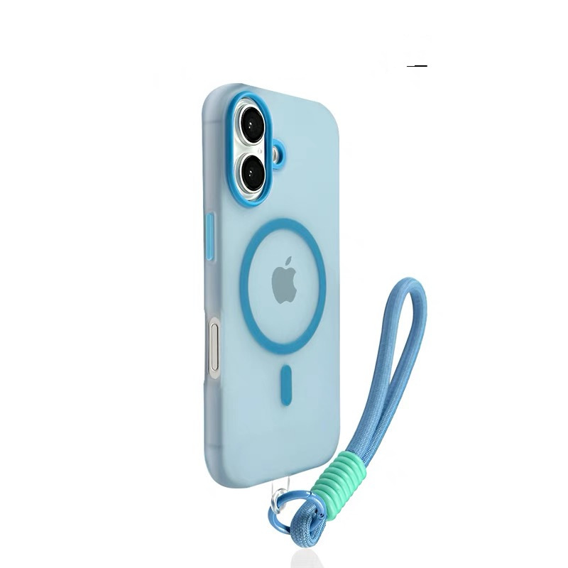 适用苹果17手机壳果冻磁吸iPhone16promax肤感磨砂带挂绳手绳简约|undefined
