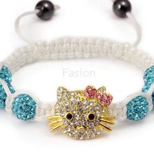 10mm 猫头1软陶泥满钻球编织香巴拉手链水晶跨境