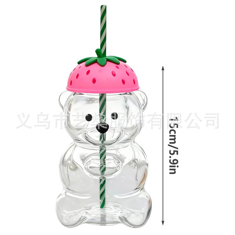 Transfronterizo Amazon Bearista Glass Straw Cup Teddy Bear Glass Straw Cup en stock