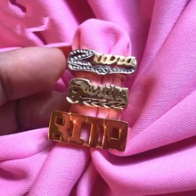 欧美跨境个性定制名字戒指 不锈钢合金双色字母DIY花纹戒指