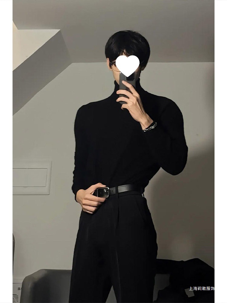 American Black Turtleneck Knitwear for Men, Autumn and Winter Handsome Slim Fit Stretch Suit with Bottoming Knitwear