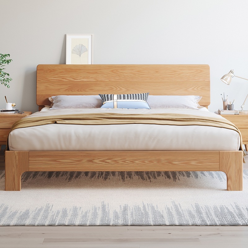 北欧实木床1.35米简约双人床1.2米小户型白蜡木日式原木民宿家具