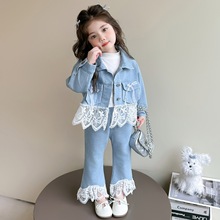 女童套装秋季2025新款儿童洋气花边牛仔外套女宝宝时髦春秋两件套