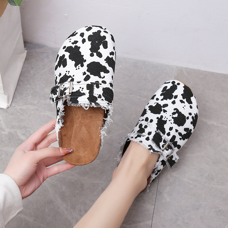 buckle cow pattern printed Canvas slippers NSYBJ121712