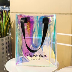 厂家生产镭射袋手提pvc袋批发可印logo透明TPU炫彩果冻包塑料手提