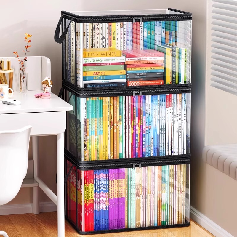 Transparent Book Storage Bag, Foldable Book Box, Student Classroom Book Organizer, Dustproof for Old Books, Wholesale Cross-Border Storage Solution