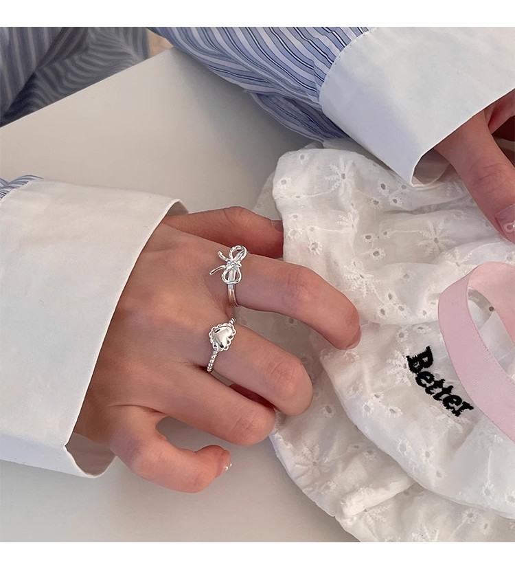 5g Weight Open Rings Classification Adjustable Ring Size 1 Piece Quantity Daily Occasion 925 Sterling Silver Material Heart Shape Pattern Women's Gender Polishing Design Sweet, IG Style Style 925 Sterling Silver Heart Shape Open Rings 3