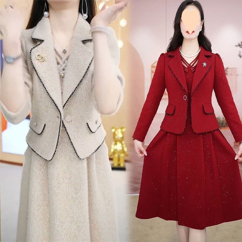 シングル/スーツのスーツのスカートの女性春秋2025の新しいファッションの修身の年齢のワンピースの2つのセットの女性|undefined