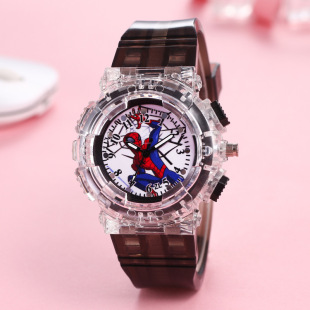 Cross-border Marvel Spider-Man children's watch colorful LED flashing light pointer literacy boy boy boy quartz watch manufacturer