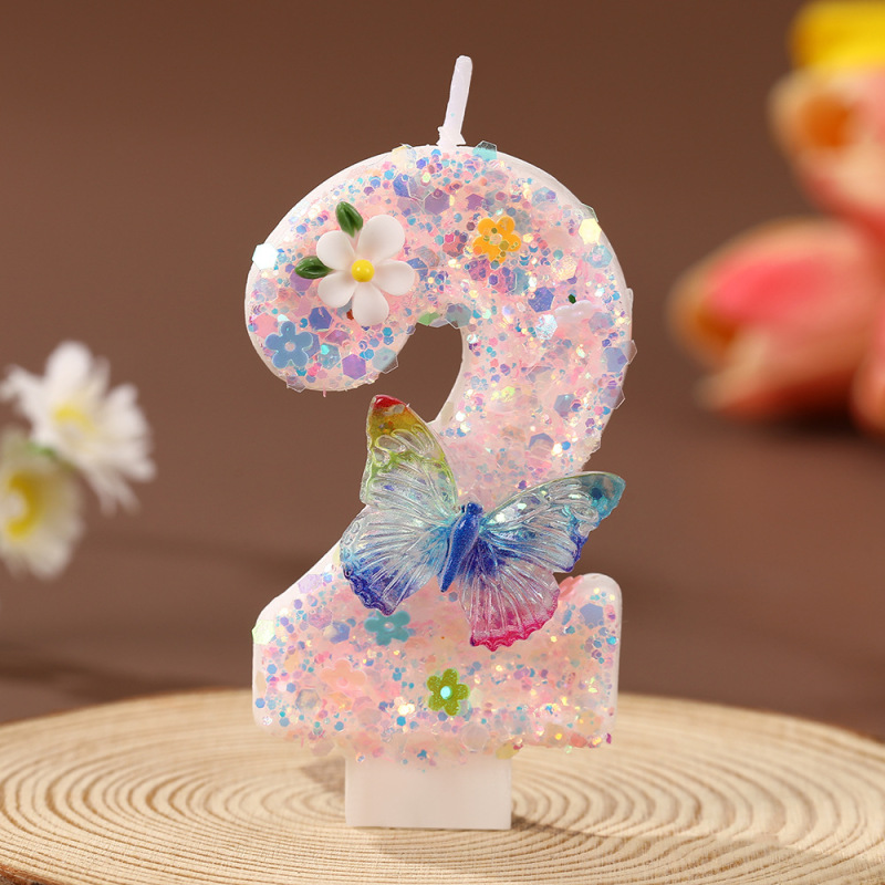 跨境渐变粉色蝴蝶创意0-9数字蜡烛生日蛋糕装饰蜡烛派对氛围摆件|undefined