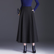 毛呢加厚垂感修身A字裙长款百褶大摆裙2025年冬款高腰气质半身裙