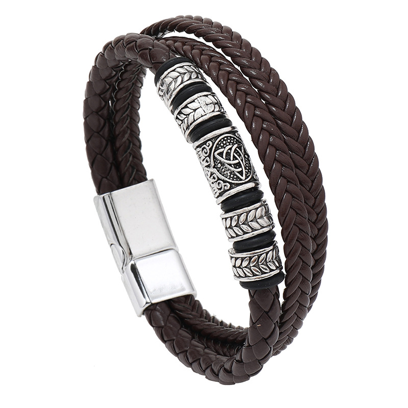 Pulseira masculina clássica de couro trançado com ímã_voghion.com