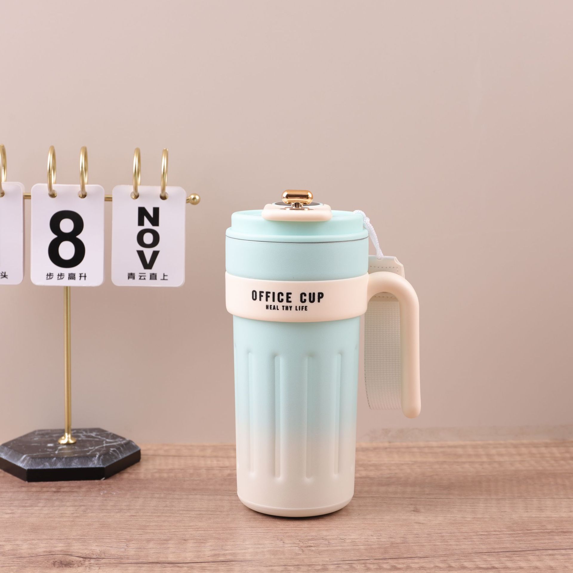 Transfronterizo inteligente 316 taza de acero inoxidable gradiente con mango taza de café al aire libre de gran capacidad portátil