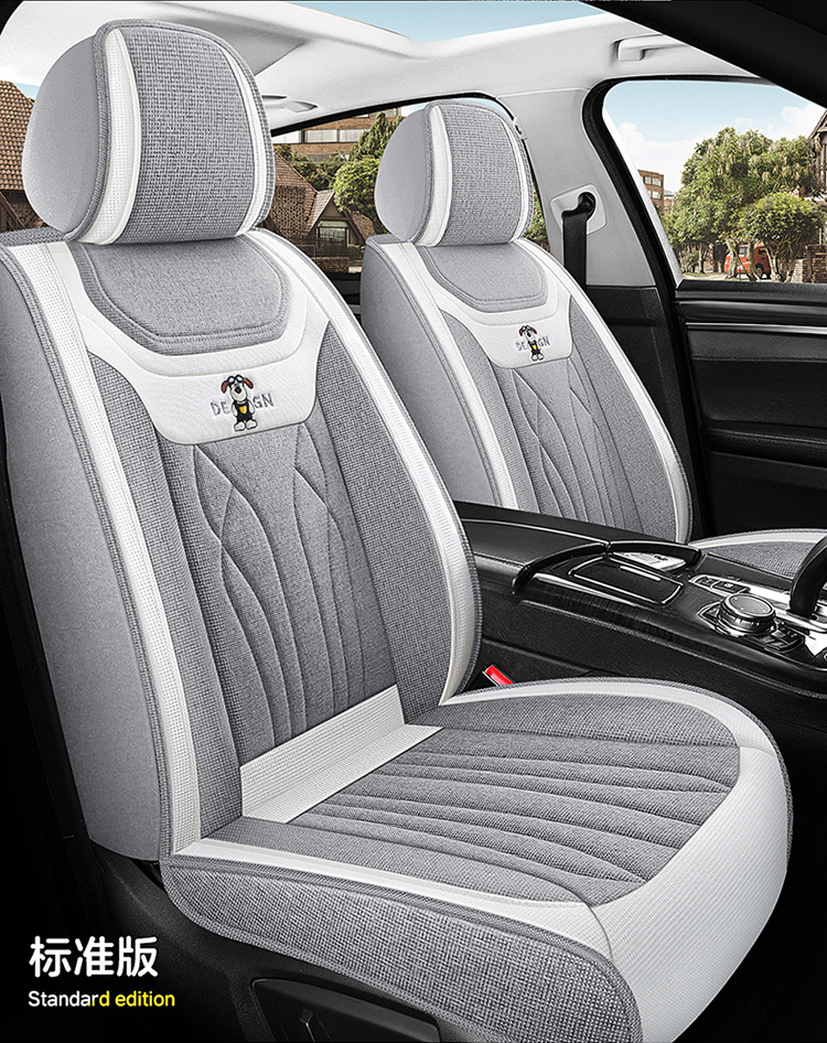 Car Seat Cushion Full Surround, Universal for All Seasons, Cartoon Linen Fabric Car Seat Cover, Special Seat Cover for Small Cars