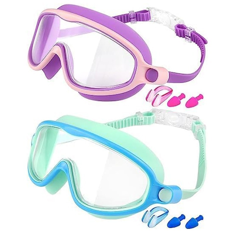 어린이용 세트 - YL600A 보라색 분홍색 투명 + 파란색 녹색 투명(노즈 클립 + 귀마개 포함)