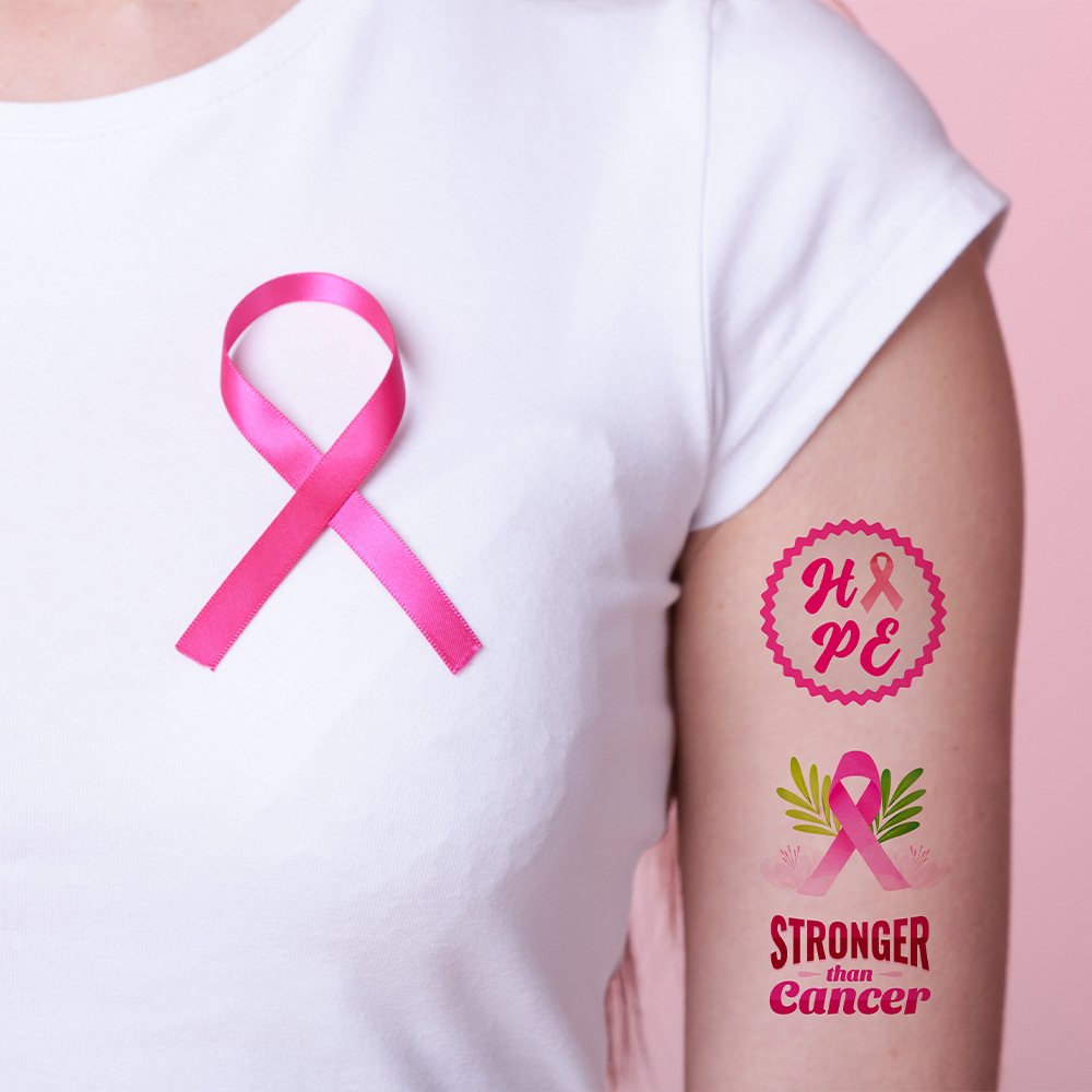 Tatuajes Temporales Faciales de Cintas Rosas de Papel de Transferencia de Agua, Impermeable para Concientización del Cáncer de Mama