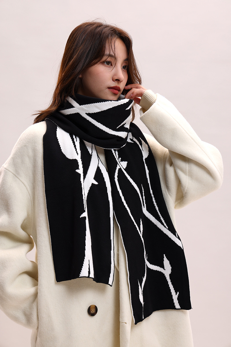 Sciarpa invernale in lana lavorata a maglia con filato di velluto di coniglio, atmosfera rosa spinata estesa, per coppie_voghion.com