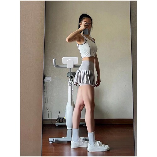 Fitness short skirt, non-showing false two-piece sports half skirt, solid color pleated skirt, training suit, quick-drying running skirt 1030