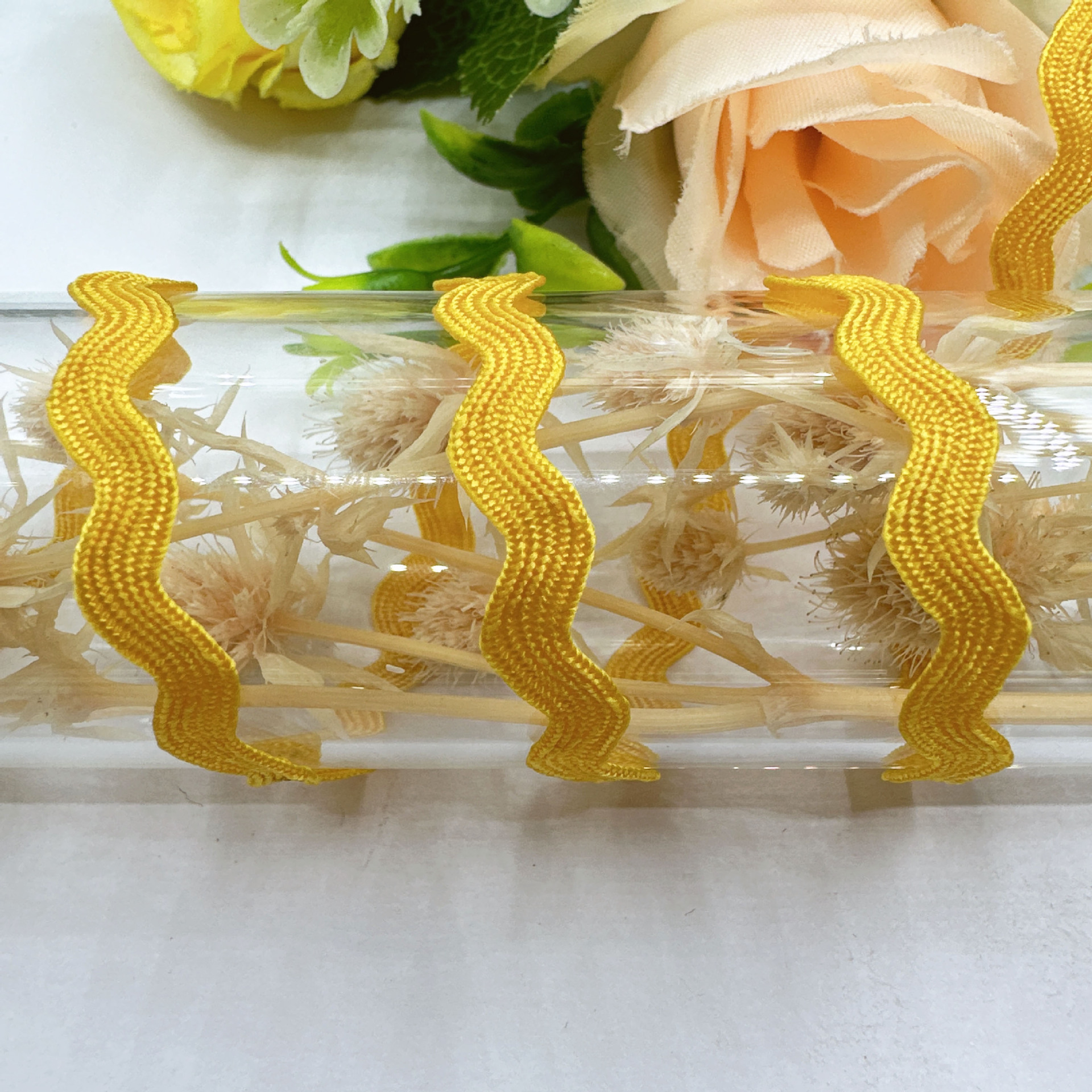 En stock mm onda de color sólido en forma de S borde curvo encaje cinta cortina sombrero ropa para niños accesorios de la boda accesorios de la ropa