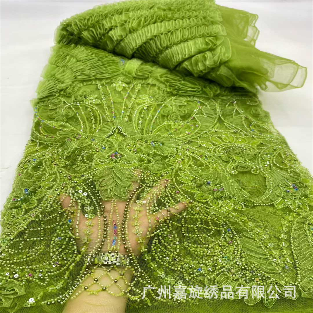 Bordado tridimensional a rayas cuentas de flores bordadas de tela de lentejuelas malla inferior apliques vestido de los niños vestido de tela