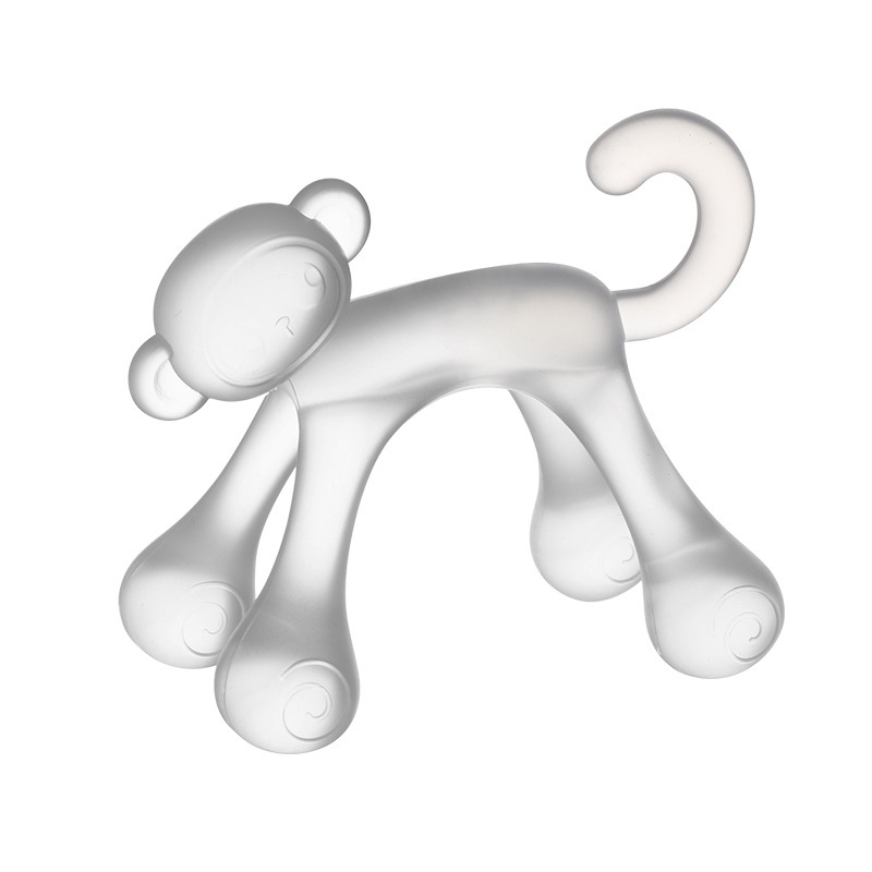 Inglés tarjeta para bebés pequeños goma de diente mono mordida goma mordida Leco hervida silicona de grado alimenticio para comer mano bebé