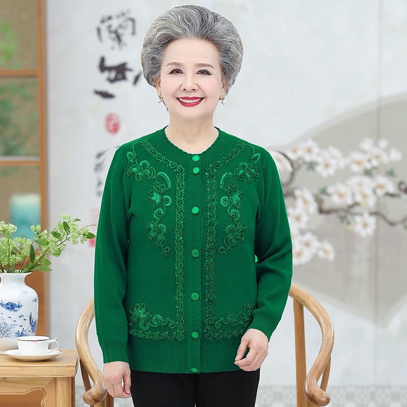 (2개) 중년 및 노인 어머니의 스웨터 카디건 코트 여성의 봄 새 할머니의 니트웨어 플러스 사이즈 느슨한 노인 스웨터