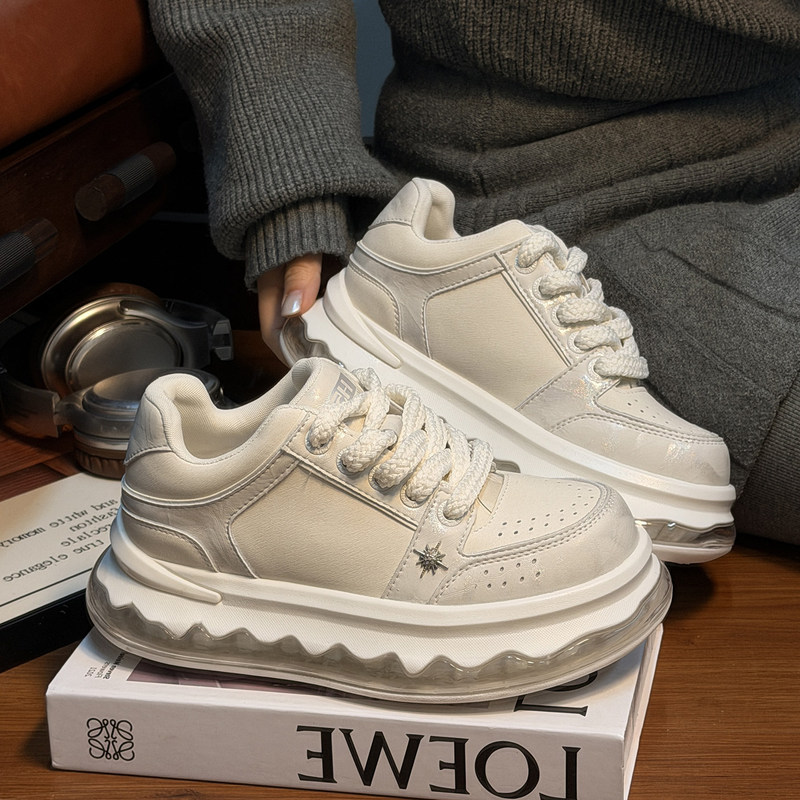 Genuine Leather Chunky Sneakers for Women, Thick-Soled Platform Dad Shoes, Versatile Height-Increasing Sports Wear-Resistant Casual Sneakers