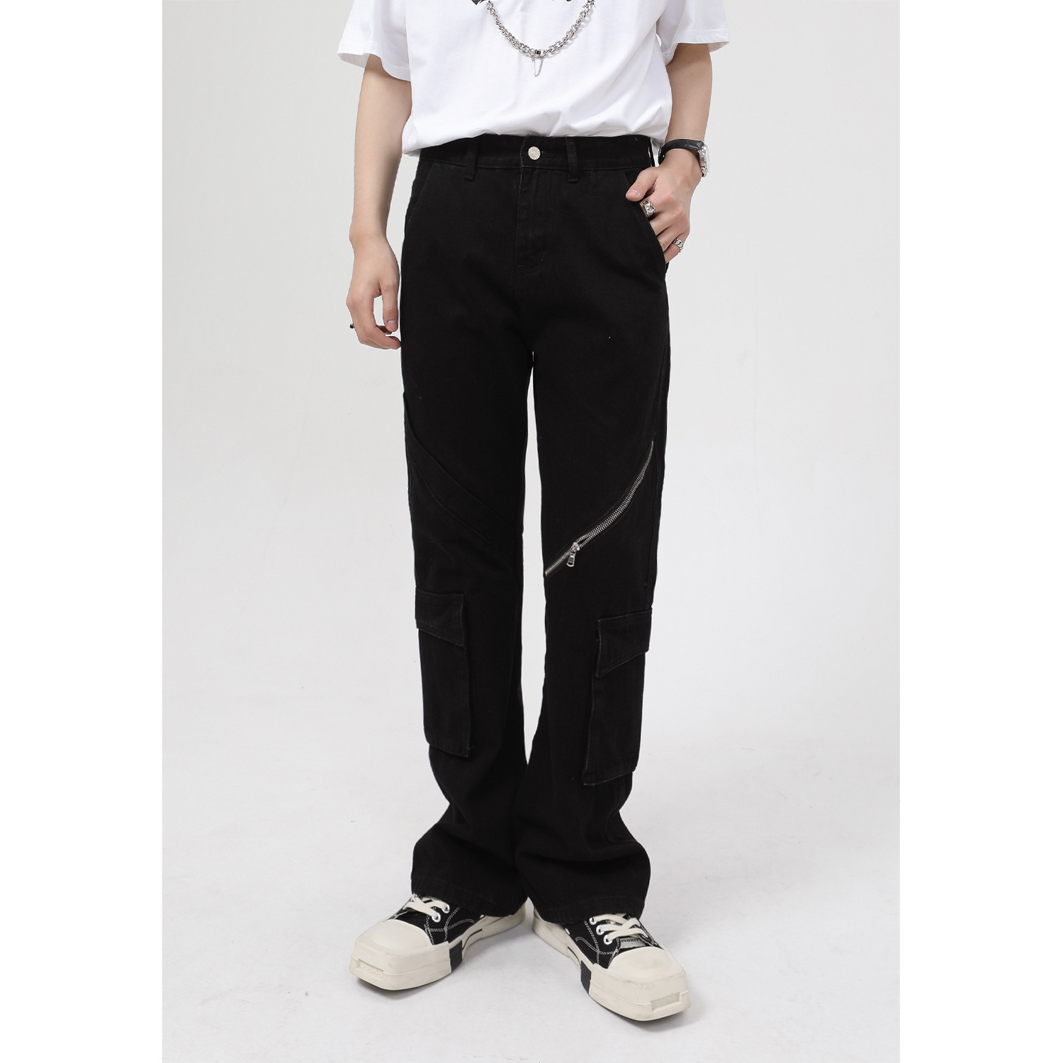 Mtlclothes ropa de Hombre | 2022 cuatro estaciones nuevo oscuro funcional viento micro cuerno Workwear Jeans para hombres