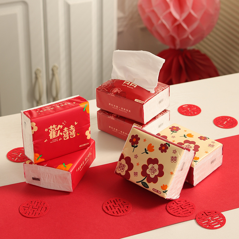 Complete set of wedding preparation, engagement, and celebration supplies, including daily necessities, home goods, festive items, wedding banquet, wedding reception, wedding wine, and happy character paper towels.