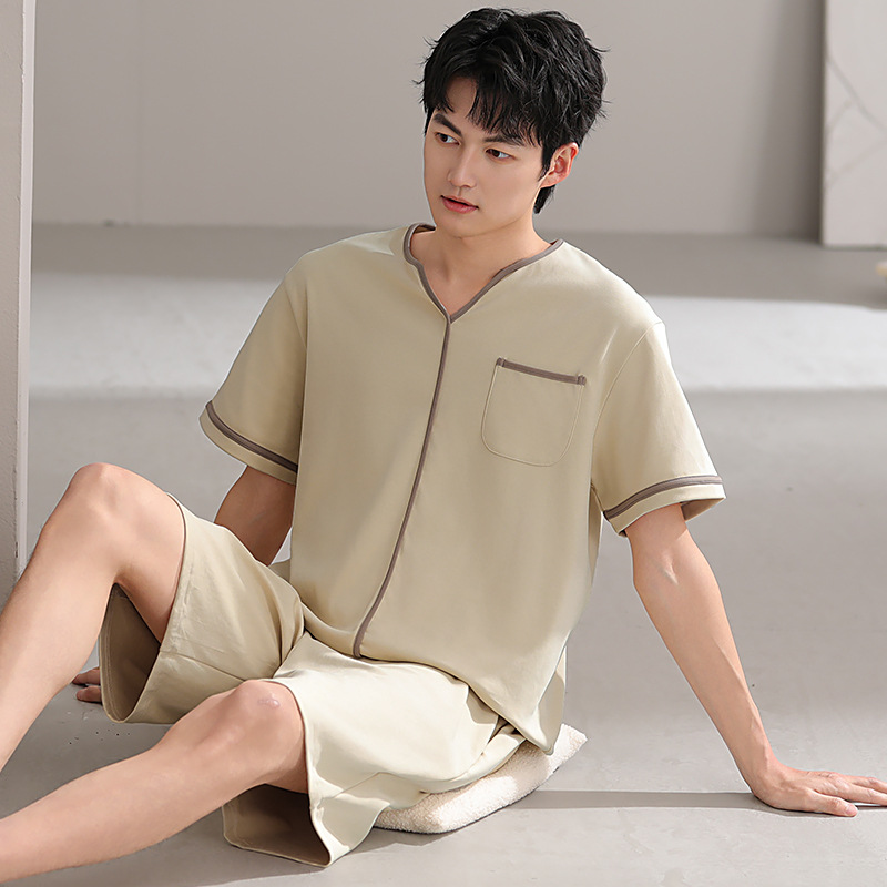 Pijamas de hombre modales, pantalones cortos de mangas cortas de verano, ropa delgada para el hogar juvenil, 2025 nuevo conjunto