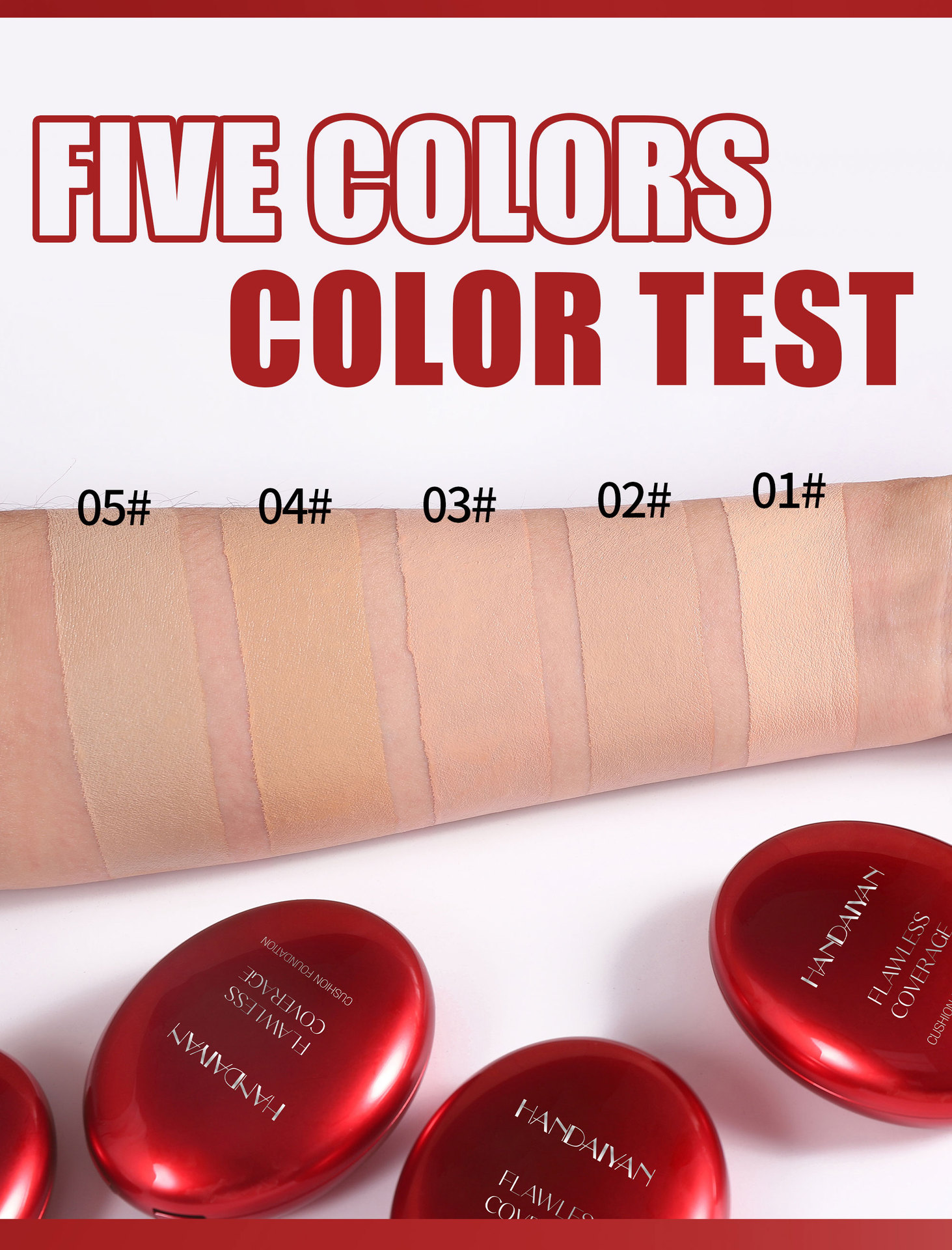 handaiyan 5-color oval red shell cushion Foundation, Clear and natural concealer and Contouring Cross-border Foundation undefined