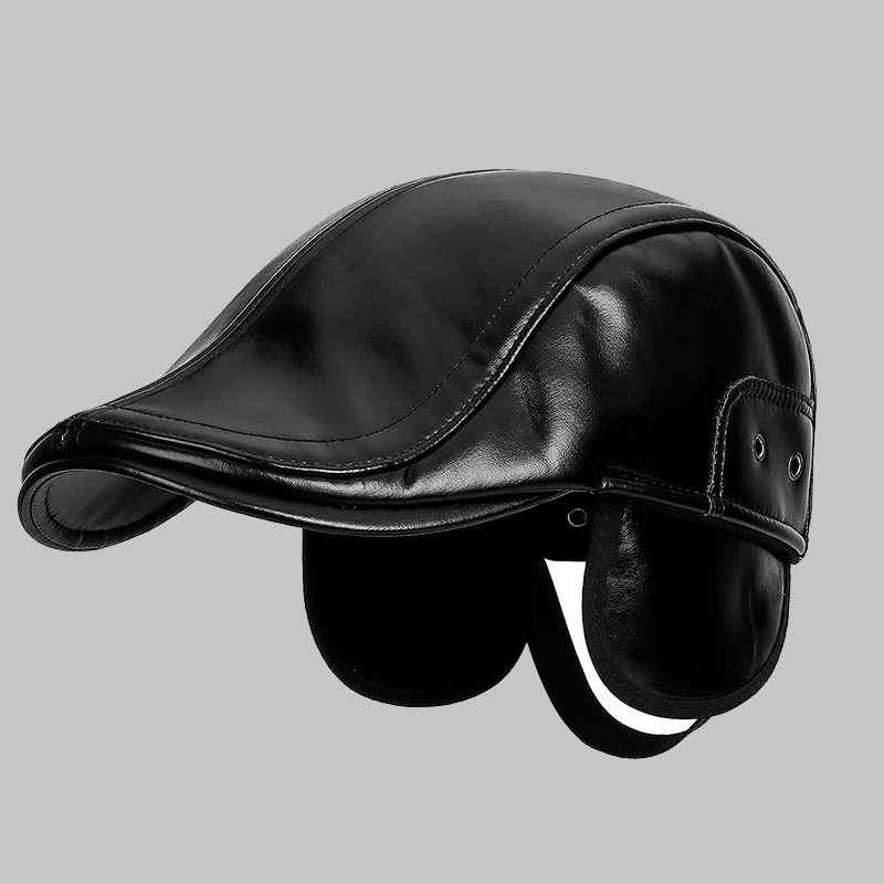 Invierno nuevo sombrero de avance para hombres al aire libre frío caliente y gorra de cuero de lana para hombres con protector de orejas incorporado puede valgarse