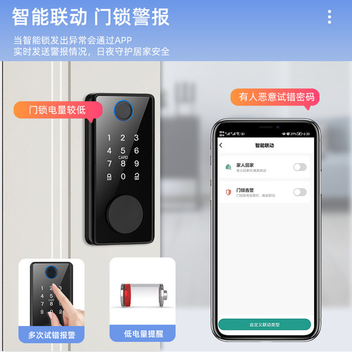 Cross-border European and American North American graffiti Tuya universal ttlock closed door wooden door smart fingerprint and password door lock