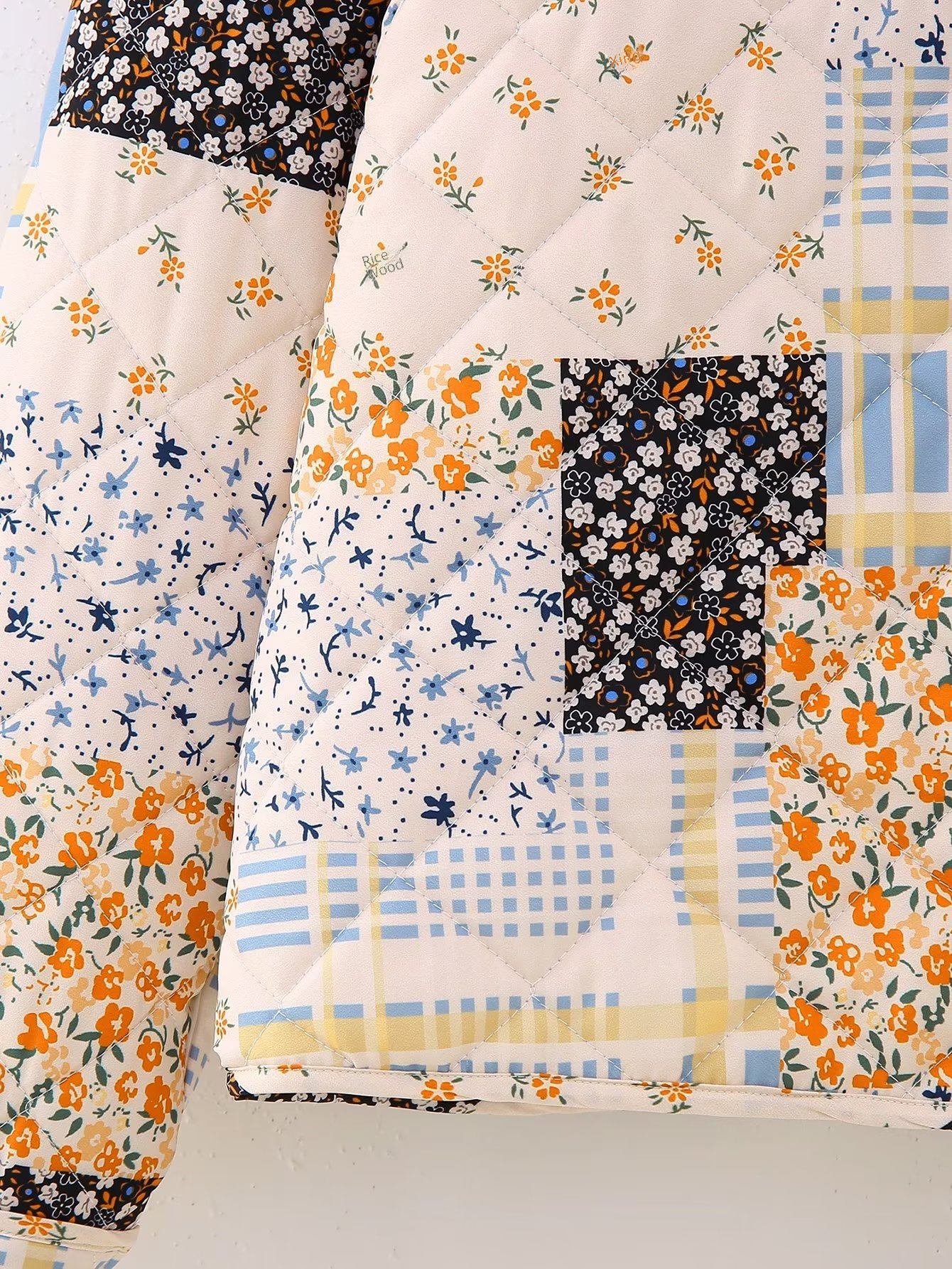 Damen Steppjacke Mit Blumenmuster Im Europäischen Retro-stil_voghion.com