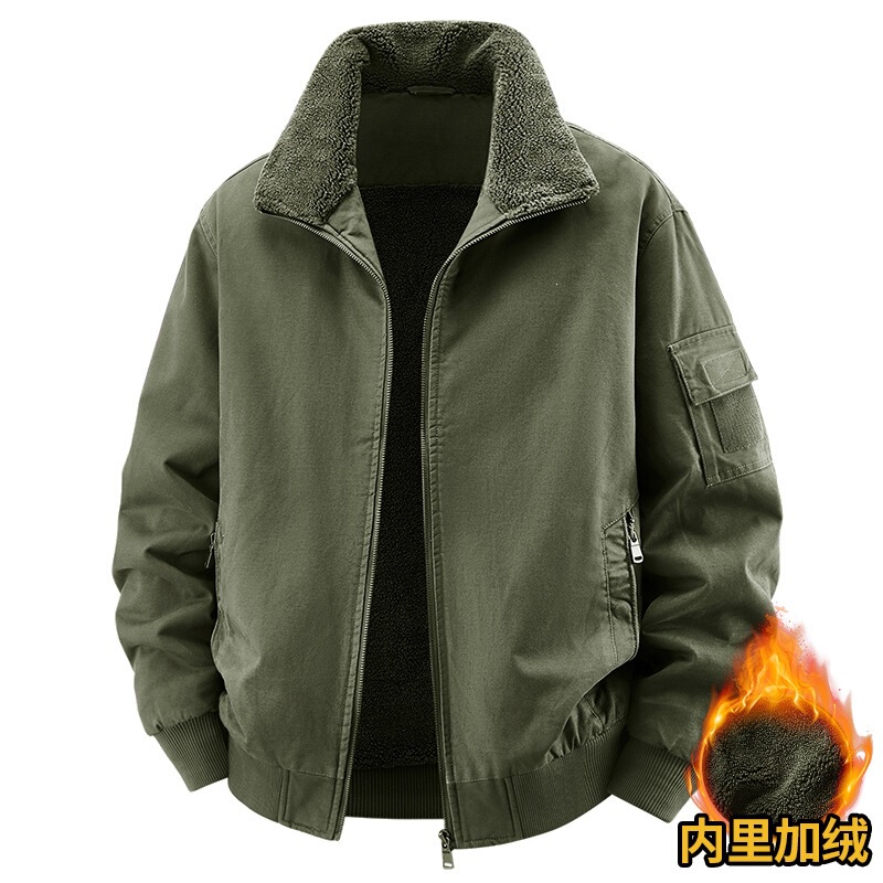 Hot-Selling Popular Fleece-Lined Cotton Jacket for Men, Soft Lamb Wool Fabric, Autumn and Winter Turn-Down Collar Warm Men's Jacket