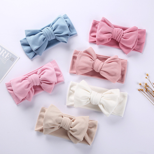 European and American new style fine pit cotton baby headband headband baby knitted elastic seamless bow headband headwear
