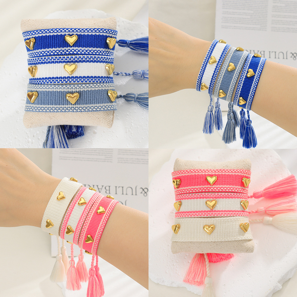 8g Weight Drawstring Bracelets Classification 1 Piece Quantity Holiday, Daily Occasion Polyester, Metal Material Heart Shape Pattern Women's Gender Embroidery, Tassel Design Simple Style Style Simple Style Heart Shape Polyester Metal Embroidery Tassel Women's Drawstring Bracelets 6
